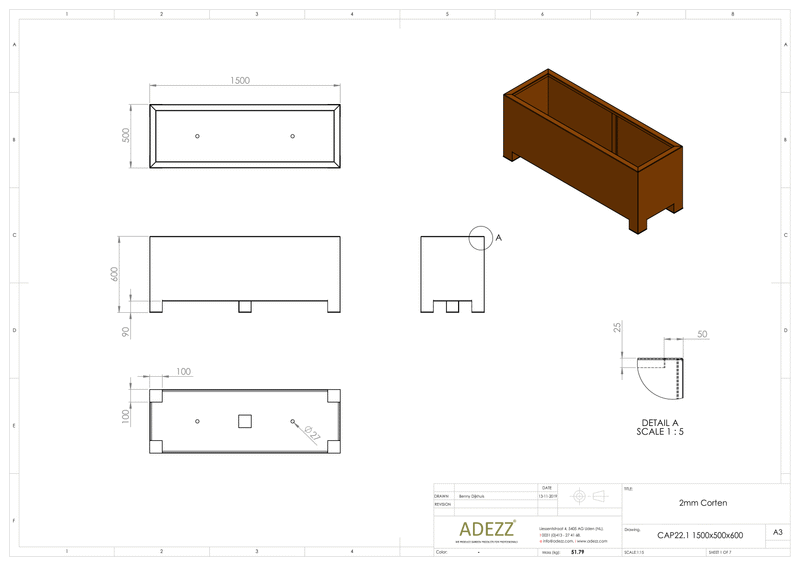 Adezz Corten Carrez with Feet Planter