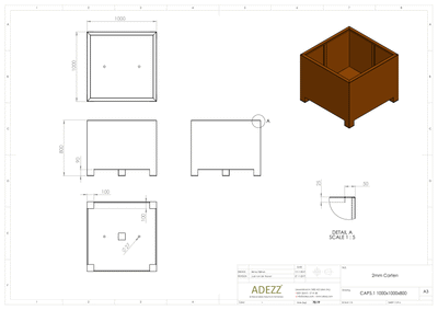 Adezz Corten Carrez with Feet Planter