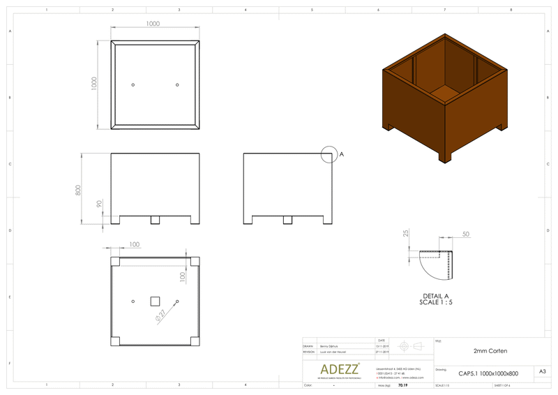 Adezz Corten Carrez with Feet Planter