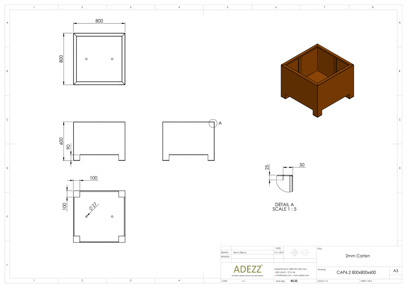 Adezz Corten Carrez with Feet Planter