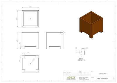 Adezz Corten Carrez with Feet Planter